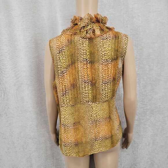 Silk Ruffled Sleeveless Top in Abstract Animal Print Pleated - Picture 9 of 13